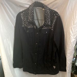 Quacker factory Black stretchable denim jacket size large LIKE NEW